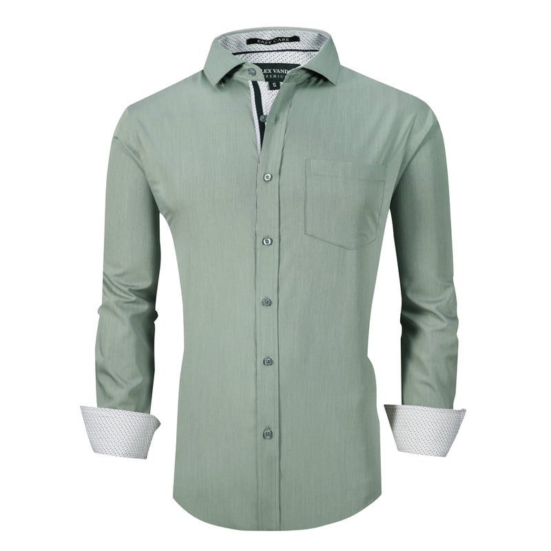 Alex Vando Mens Dress Shirts Wrinkle Free Regular Fit Stretch Rayon Button Down Shirt,Olivine,L - Image 1